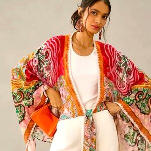 Anthropologie Printed Tie Front Kimono Top